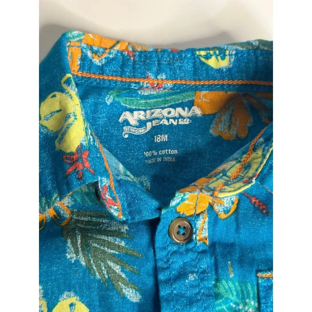Original Arizona Jean Co. Toddler Hawaiian Shirt‎ 18M Floral Print Button-Up Boy